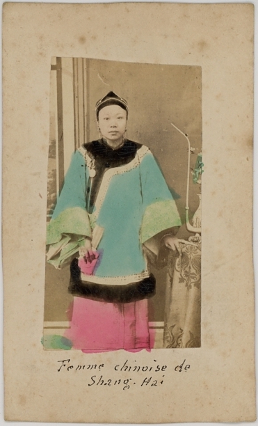 Handcolored photograph of a Chinese woman from Shanghai China by unknown photographer.