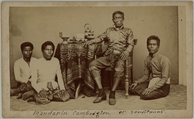 a Mandarin from Cambodia with his servants.  Ca. 1875-79. Cdv by Emile Gsell