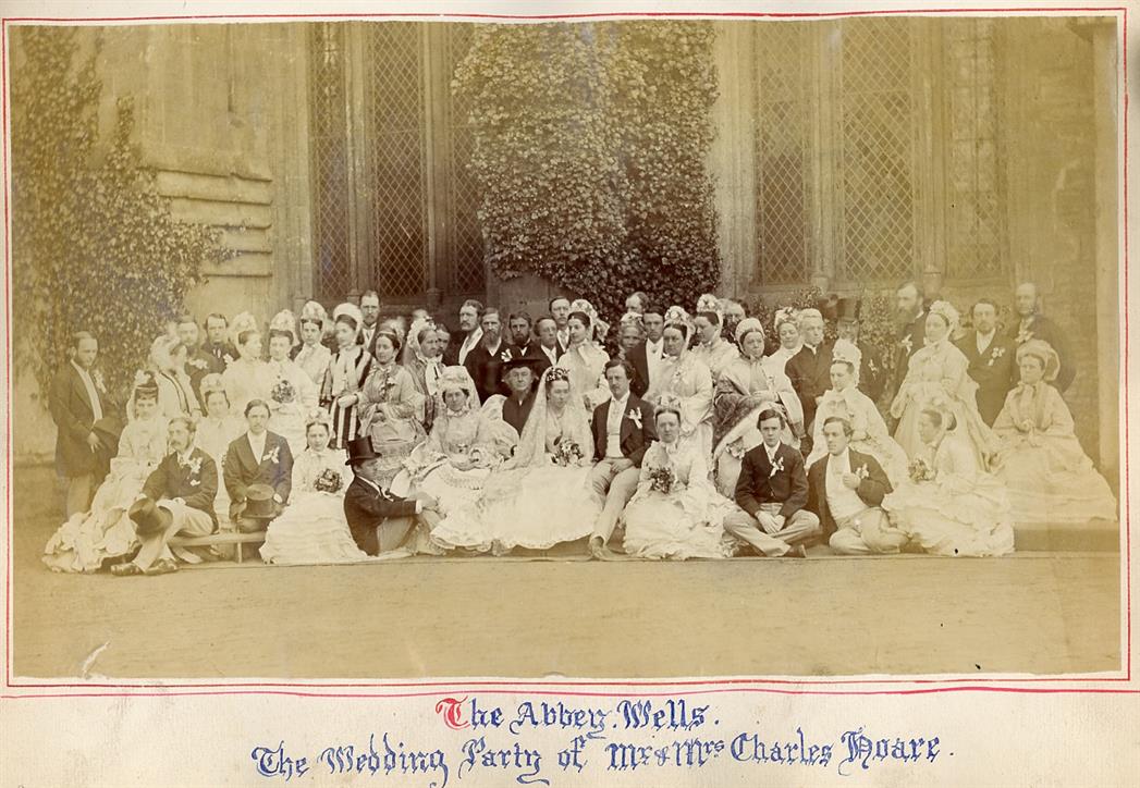 Wedding party of Charles Hoare (1844-1898) and Katherine Georgiana Hervey (1848-1915) April 9, 1872 Wells Abbey