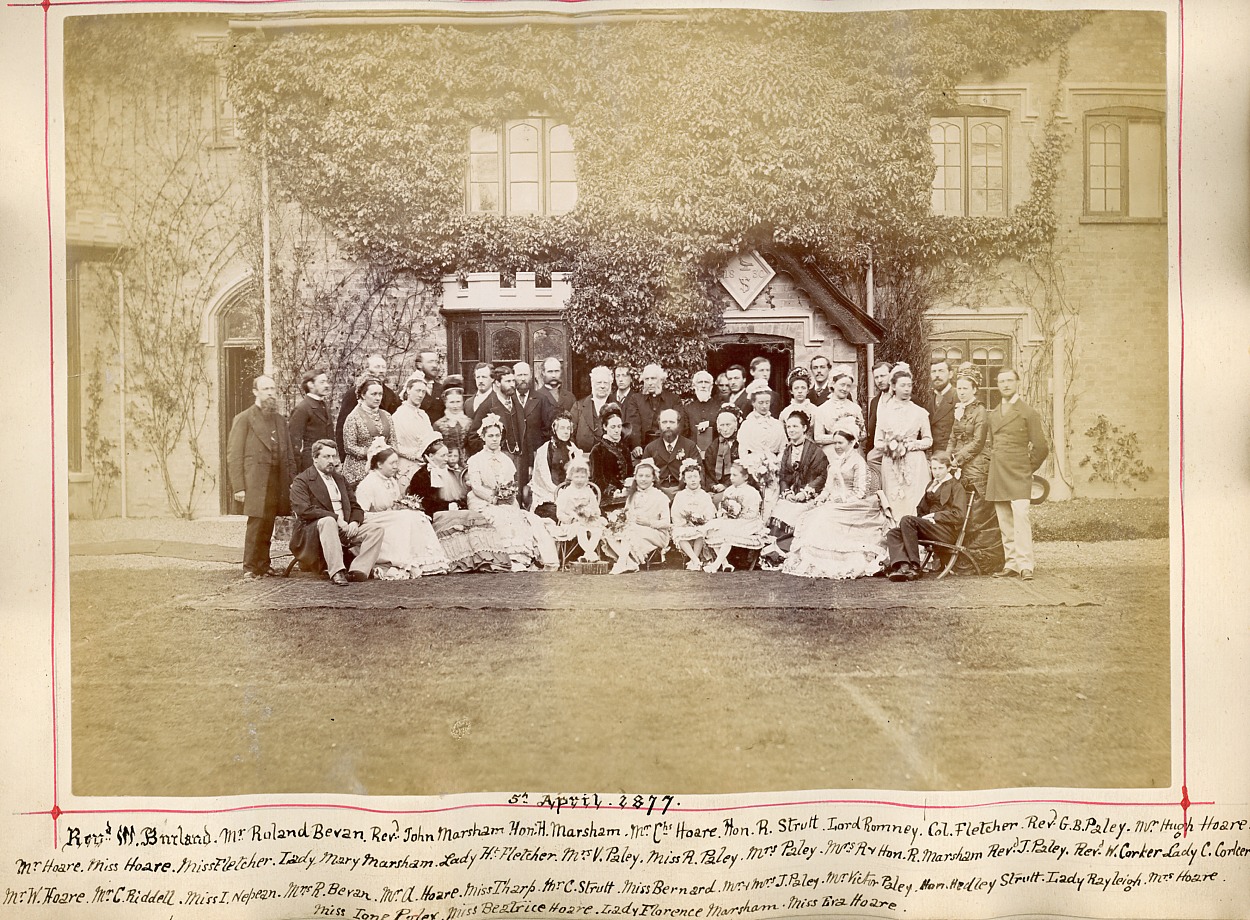 Weddingparty of Robert Marsham (1834-1914) and Clara Catherine Paley (1845-1931) held on April 5, 1877