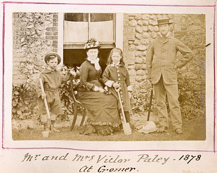 William Victor Paley (1840-1945) with his wife Augusta Harriet Nepean (1840-1937) and their two children George (1874-1914) and Ione Catherine Victoria (1870-1974). Photograph taken at Cromer, Norfolk, in 1878